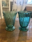Jeanette Ultramarine Swirl Pattern Depression Glass Sundae Tumbler Aqua Green