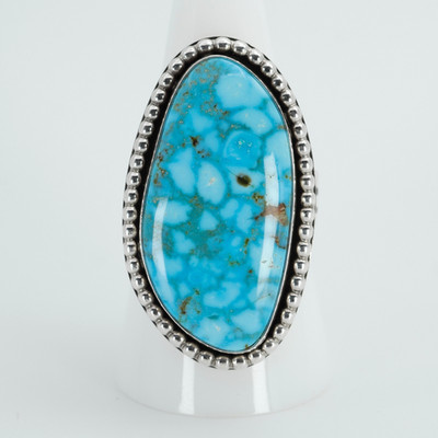 Large Kingman Turquoise Ring Lyle Tom Navajo Sterling Silver Size 9