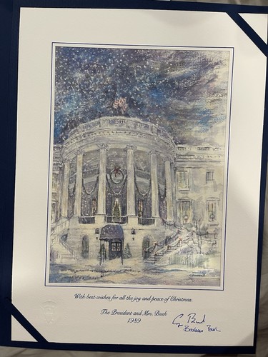 White House 1989 Christmas Card Signed George & Barbara Bush Paper Politics