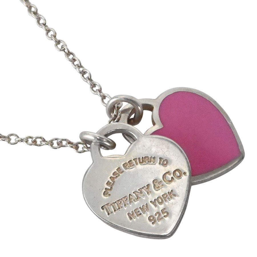 TIFFANY & Co. Return to Mini Double Pink Heart Enamel Pendant