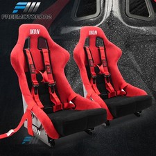 Universal Bucket Racing Seat Red Suede Slider 2 Buckle Seat Belt Red X2