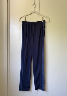 Adidas Navy Blue Stripe Track Pants Zip Hem Size Small