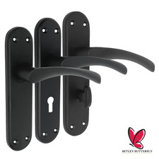 London Astrid Twist Door Handle Matt Black Lever Backplate Latch Lock Bathroom
