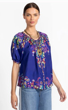 NWT Johnny Was Size XS Avah 100 Silk Button Down Blous Blue NWT