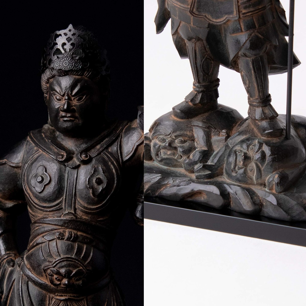 Japanese Bronze Bishamonten Sculpture 28.5cm (11.2 in) Doro-Ashi