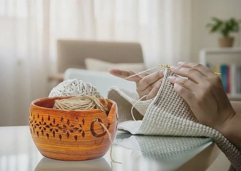 Handcrafted Designer Yarn Storage Bowl for Winder Yarn Bowl for Mother gift