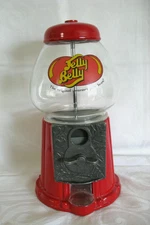 Used Vintage Jelly Belly Bean Gumball Dispenser Coin oper. machine, glass/metal