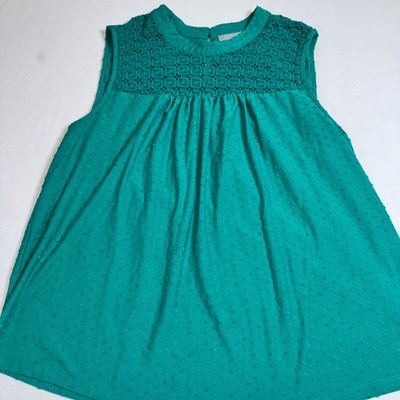Daniel Rainn Teal Green Swiss Dot Crochet Lace Yoke Sleeveless Top XL D17633KCD