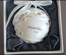 Pandora 2011 Christmas Ornament Porcelain White Snowball Silver Stars Retired