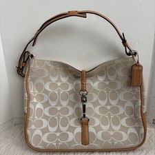 Coach Signature Collection Hampton Hobo Shoulder Bag Cream Tan Leather M1K-6091
