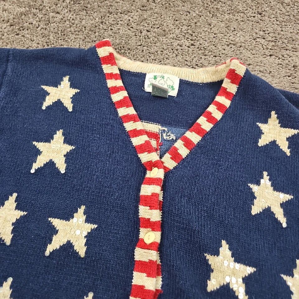 Quacker Factory Sweater Womens 2X Blue Knit Cardigan USA Flag Stars Patriotic - Image 2 of 4