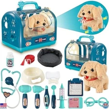 17Pcs Interactive Doctor Kit with Plush Dog Toy, Stethoscope & Cage for Kids
