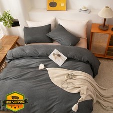 ECOCOTT Washed Cotton Duvet Cover Grey Super King Soft Breathable 3 Pc