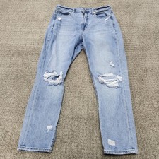 American Eagle Mom Jeans Blue Distressed Pockets Women  s Size 6 Short