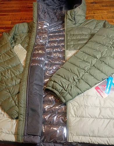 Columbia Mens White Out Omni Heat Hooded Insulated PUFFER Jacket Sz XL Two Tone