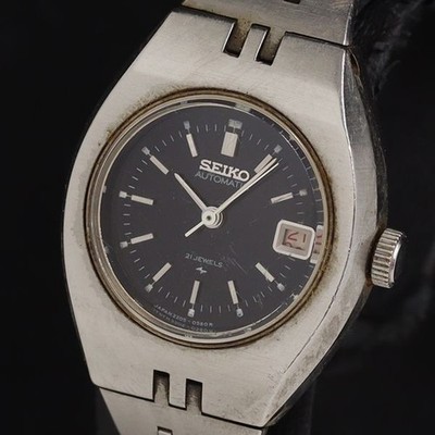 Seiko 2205-0390 Automatic Date 21 Jewels Black Dial Damen Armbanduhr HSN 200000