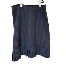 Vintage Navy Pinstripe Pleated Hem Pencil Skirt Office Professional Career Sz 12