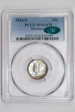 1916-S MERCURY DIME PCGS MS64 FB CAC PQ!