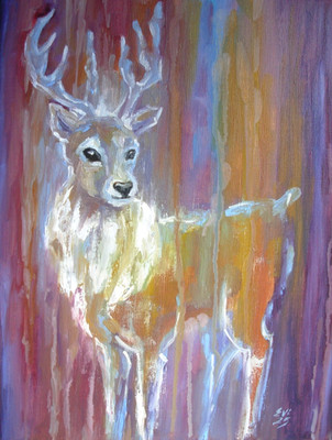 Rentier Abstrakt Original Ölgemälde Leinen Leinwand Tier Wandkunst 12x16 Zoll
