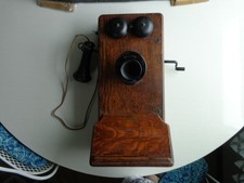 Vintage Kellogg Oak Hand Crank Wall Mounted Phone 1900's