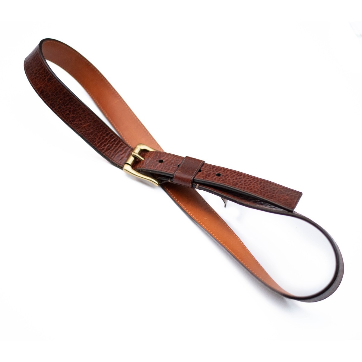 Orvis Wickett & Craig Leather Belt Mens 46 Burgundy‎ Brown Brass Buckle USA Made Handmade Wickett & Craig Leather Belt: Solid Brass Buckle  main image 2