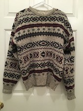 Britches Men's Ski Chalet Patterned Crewneck Gray Red Green Sweater Medium