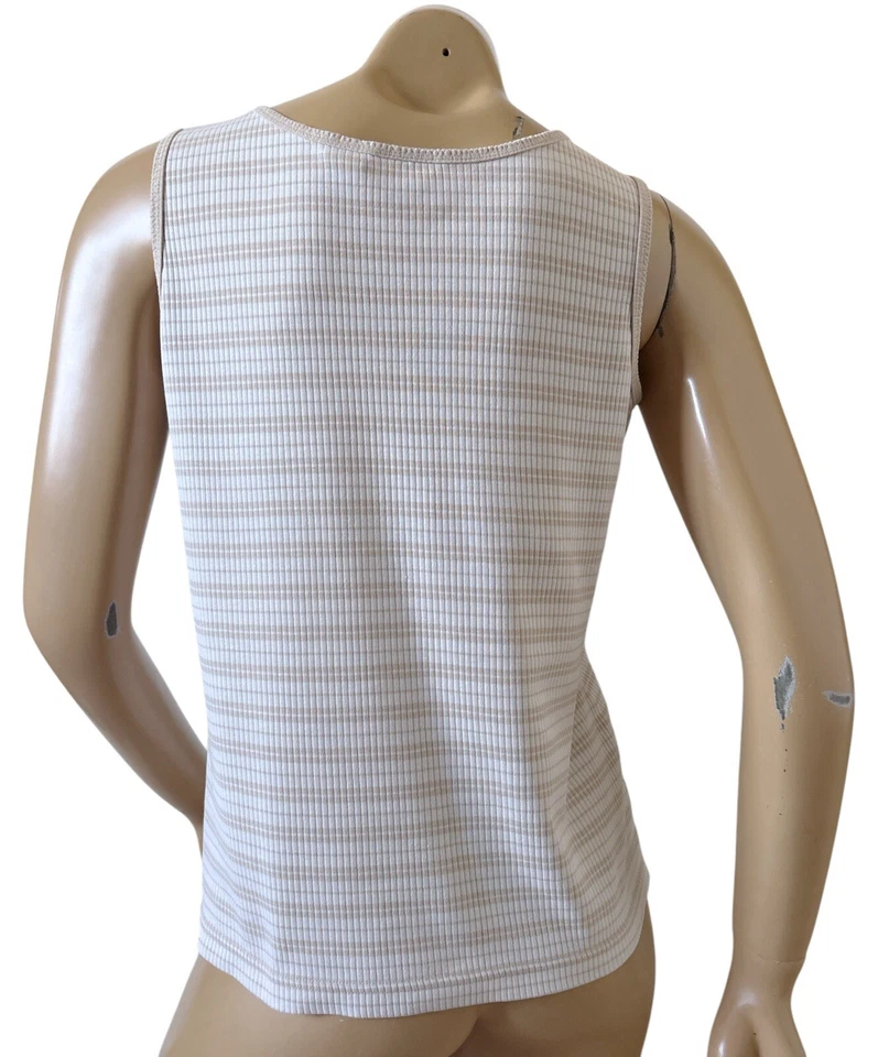 Camiseta sin mangas CLASSIC ELEMENTS para mujer talla pequeña beige blanco a rayas Foto 4 de 4