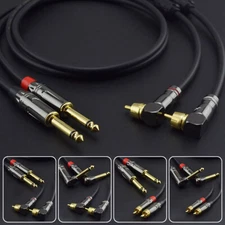 One Pair HiFi 4N OFC Copper TS 6.35mm to RCA Male to Male Bi-wire Audio Cable 
