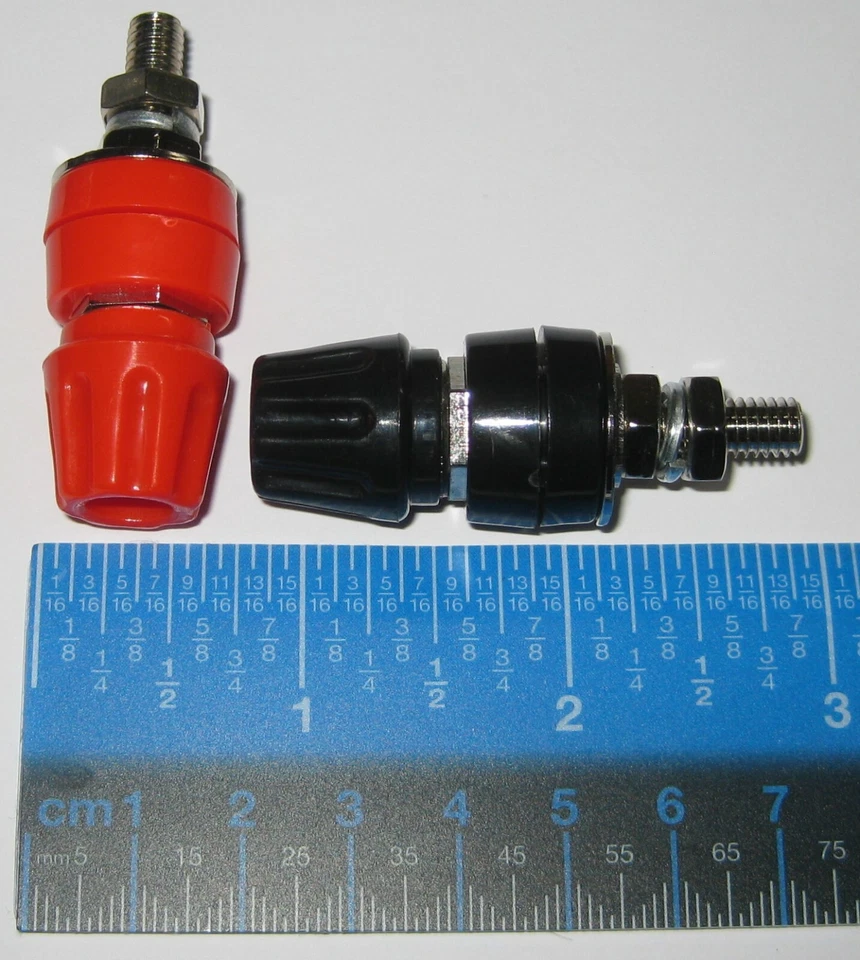 Heavy Duty Banana Binding Post Pair - 45A - 30 VAC / 60 VDC - M6 - Red / Black - Image 3 of 4