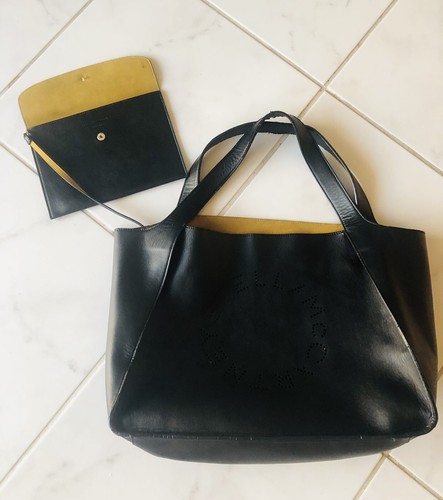 STELLA McCARTNEY  Perforated Logo Tote Bag Handbag with Pouch Large BLACK - Picture 7 of 24