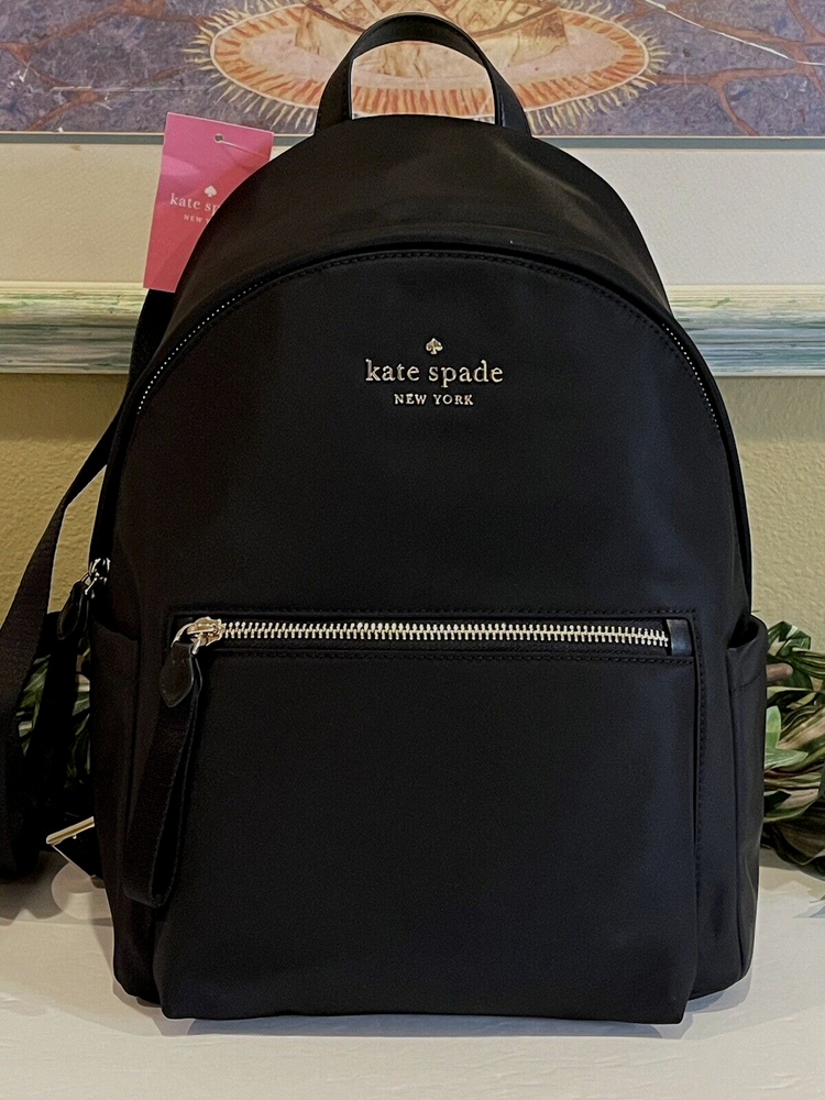 KATE SPADE CHELSEA NYLON MEDIUM BACKPACK TOTE BAG PURSE TRAVEL CARRYALL BLACK