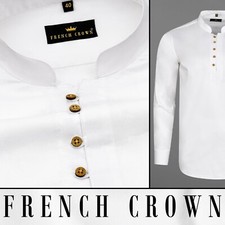 White Men's Shirt 100 Premium Cotton Regular Fit Lightweight Mandarin Collar