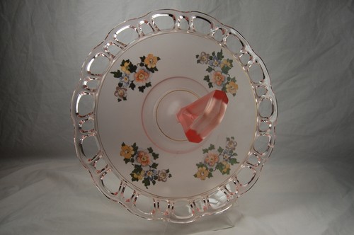 Vintage Anchor Hocking alte Kolonie Spitze Griff Tid Bit Serviertablett rosa Blumen  - Bild 1 von 6