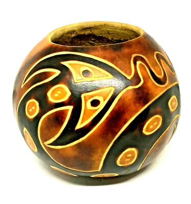 Peruvian Gourd Bowl   Double Headed Snake Hand-Carved Víbora Bicéfala 4 