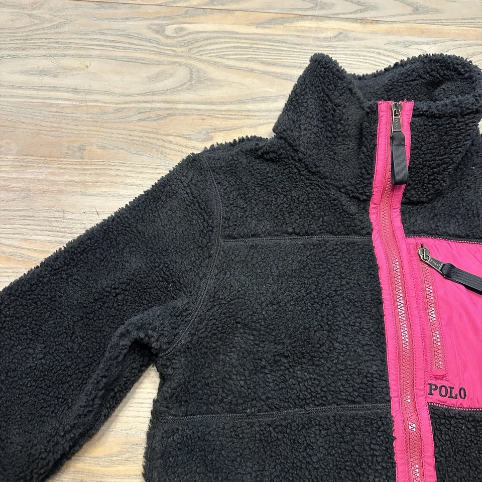 Polo Ralph Lauren черный и розовый шерпа коренастый флисовая куртка женщин S полный молнии - Изображение 4 из 4