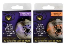 2 Halloween Battery-Operated LED Light Strings 60 Indoor Use Orange Purple Set