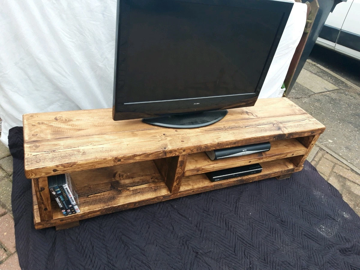 TV stand Chunky Rustic Side Table Wooden Sleeper 150cm cabinet lcd plasma