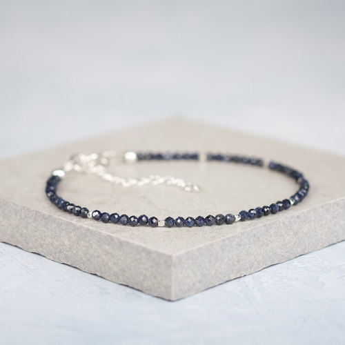 Sapphire Crystal Gemstone Dainty Bracelet Minimalist Healing 2mm Faceted Beads - Picture 3 of 4