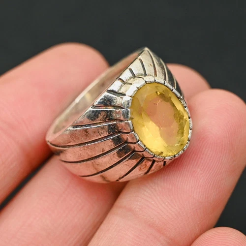 Yellow Citrine Men's Ring 925 Sterling Silver Handmade-Statement All Size-BJ147