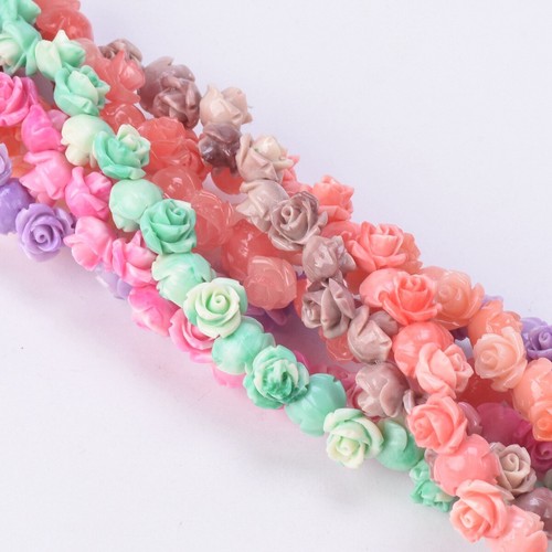 10pcs Rose Flower 6/8/10mm Resin Artificial Coral Loose Beads For Jewelry Making - Picture 4 of 17