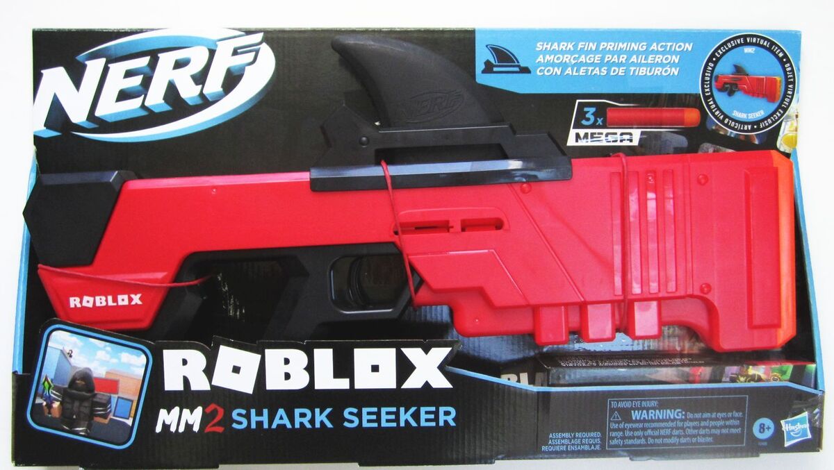 2) NERF Roblox MM2 Shark Seeker Dart Blaster, Shark-Fin Priming w/Mega  Darts