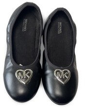 Michael Kors Classic Black Ballet Flats Size 2 Girls Heart Design Logo Excellent