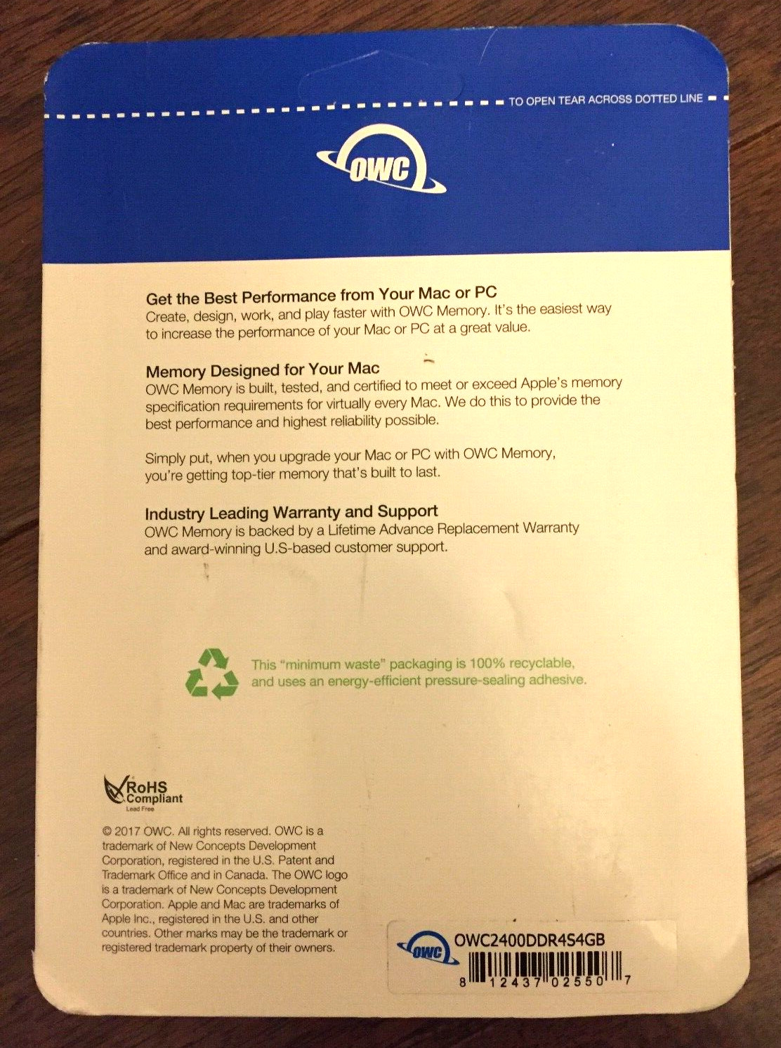 NEW 4 GB OWC DDR4 2400 MHz SO-DIMM Mac Memory Module OWC2400DDR4S4GB