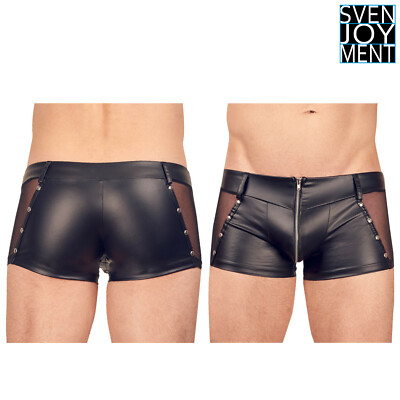 Svenjoyment Sexy Erotic Boxer Brief Front Zip Faux Leather Pants with ZIP