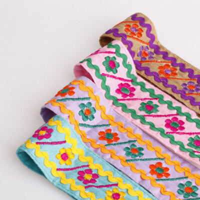Neotrims Patchwork Style Embroidery & Rick Rack Ribbon Trimming Material by Yard