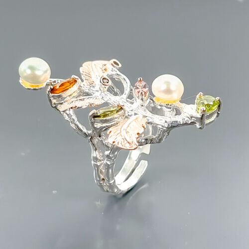 Handmade Natural Pearl Ring 925 Sterling Silver Size 6 /B-R3215 - Picture 2 of 5