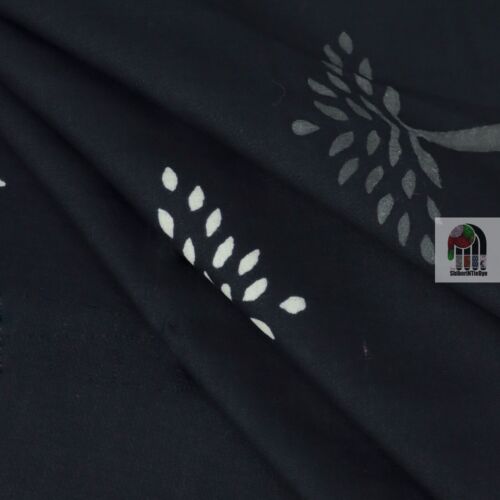 10 Yards Fabric Indian Black Floral Hand Block Print Cotton Fabric Sewing Fabric - Picture 3 of 5