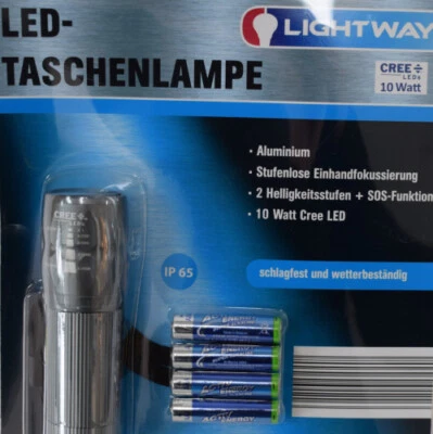 MARKENLOS LED-Taschenlampe Alu silber 10 W Cree LED