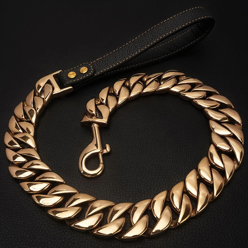 Guinzaglio Per Cani In Oro 18 Carati E Argento Resistente Con Catena In ☆ - Immagine 2 di 4