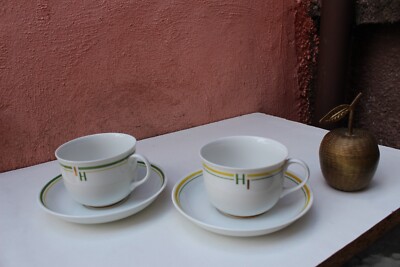 AUGARTEN WIEN, ALT WIEN set of 2 Porcelain Cup and Saucer with Monogram I.H.